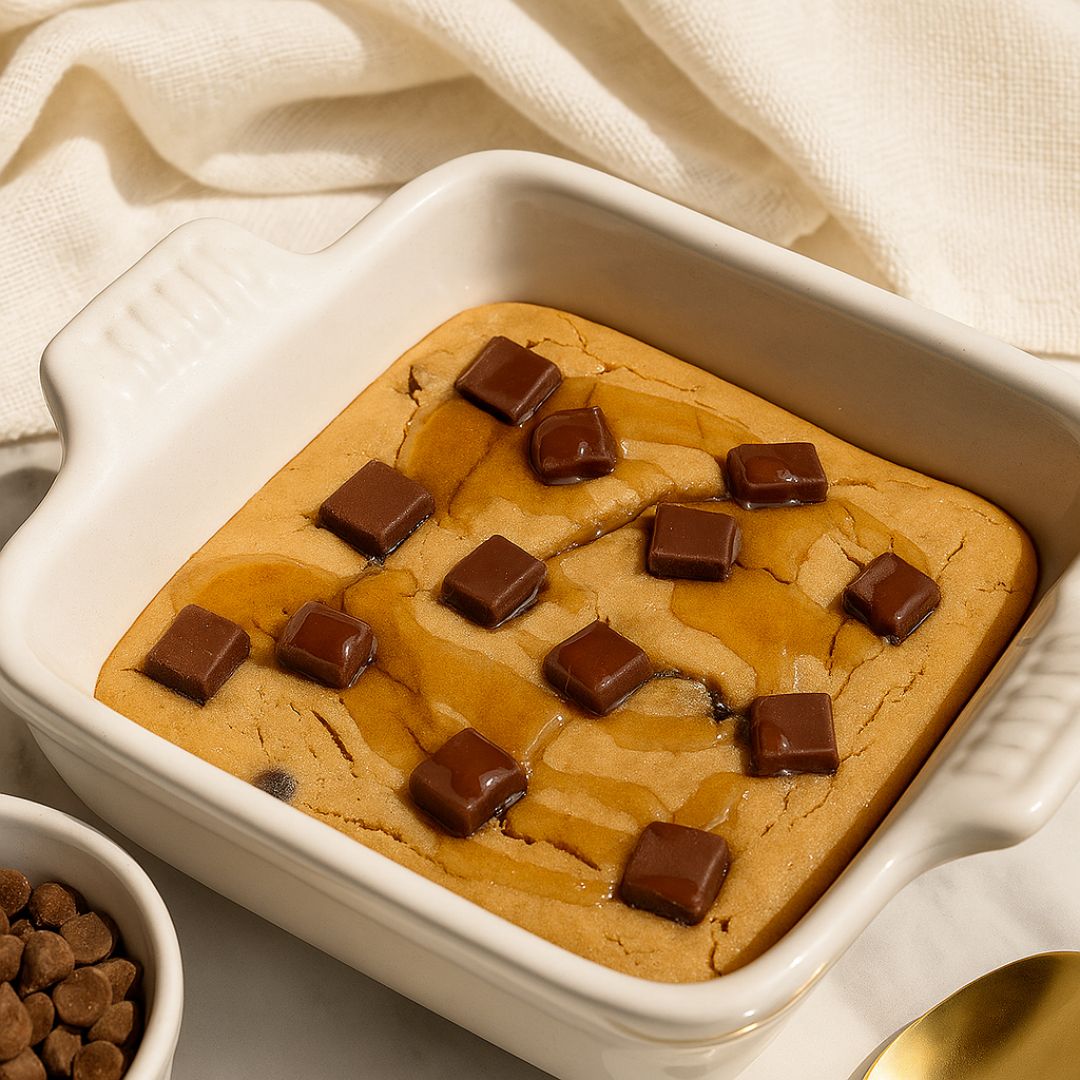 easy to make chocolate chip protein pancake recipe, baked in a bowl