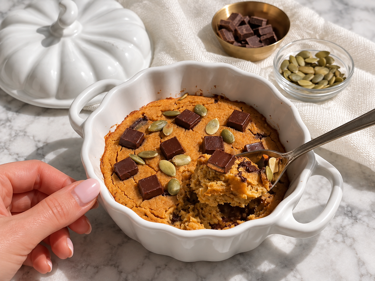 Pumpkin Chocolate Chip Protein Mug Cake